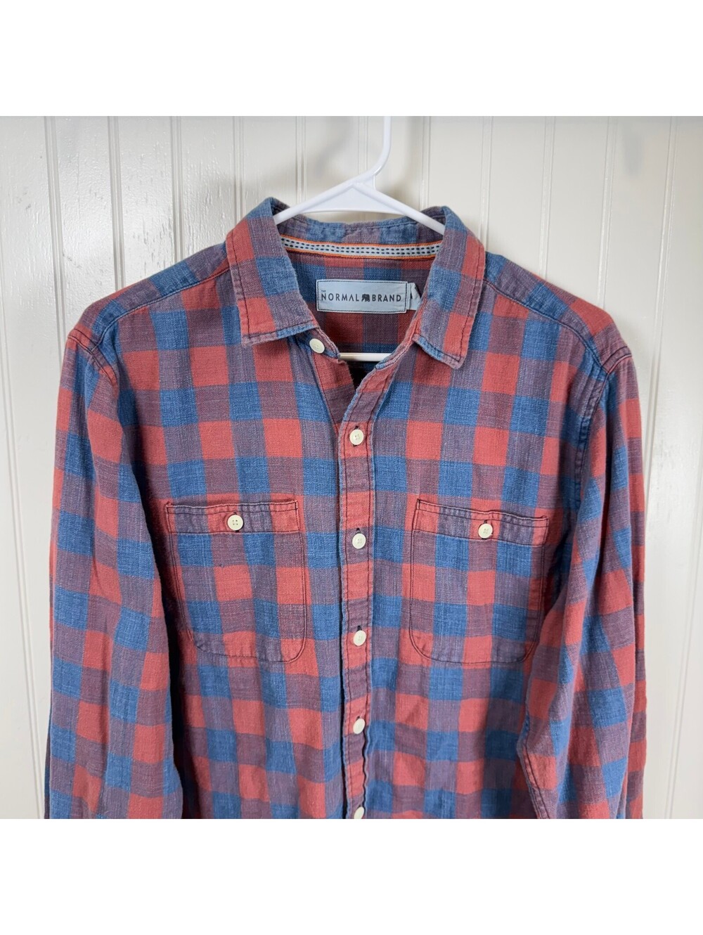 The Normal Brand Men's 100% Cotton Medium Red and Blue Plaid Button-Up Shirt